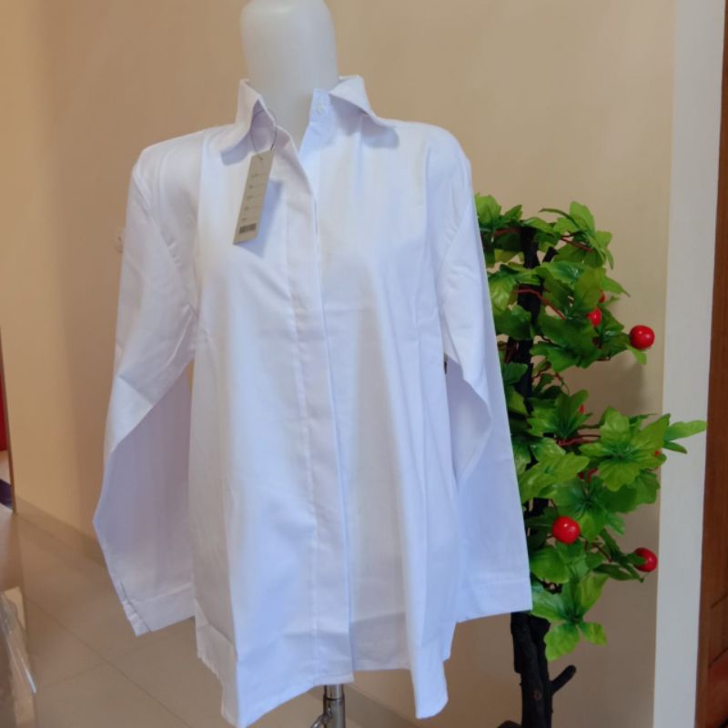 KEMEJA WANITA JUMBO XXL XXXL XXXXL CASUAL POLOS TOYOBO-Putih