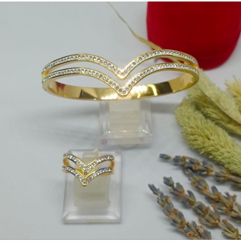 set gelang dan cincin titanium