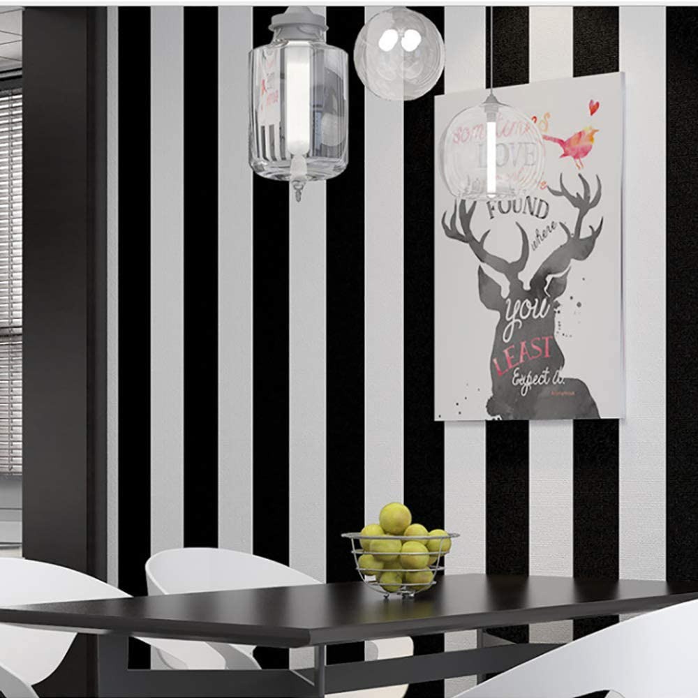 Wallpaper Dinding Motif Salur Hitam Putih Ukuran Panjang 10Meter x Lebar 45CM
