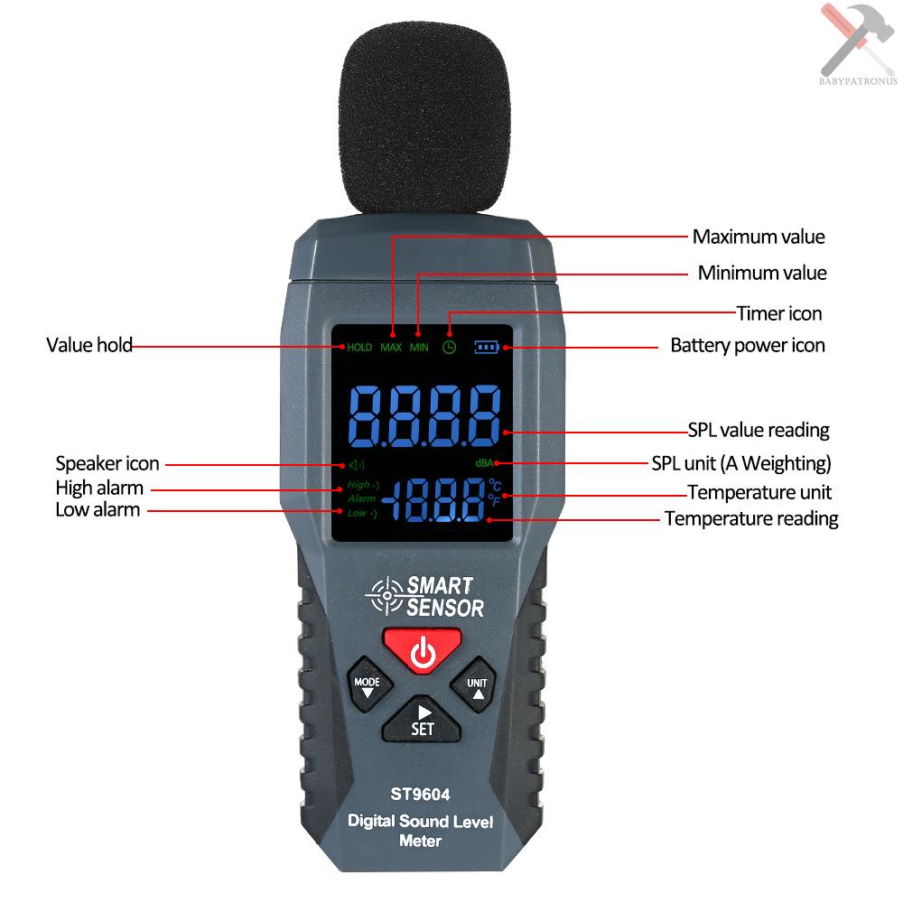 Smart Sensor Alat Pengukur Level Suara Digital Mini Dengan Layar Lcd 30-130dba St9604