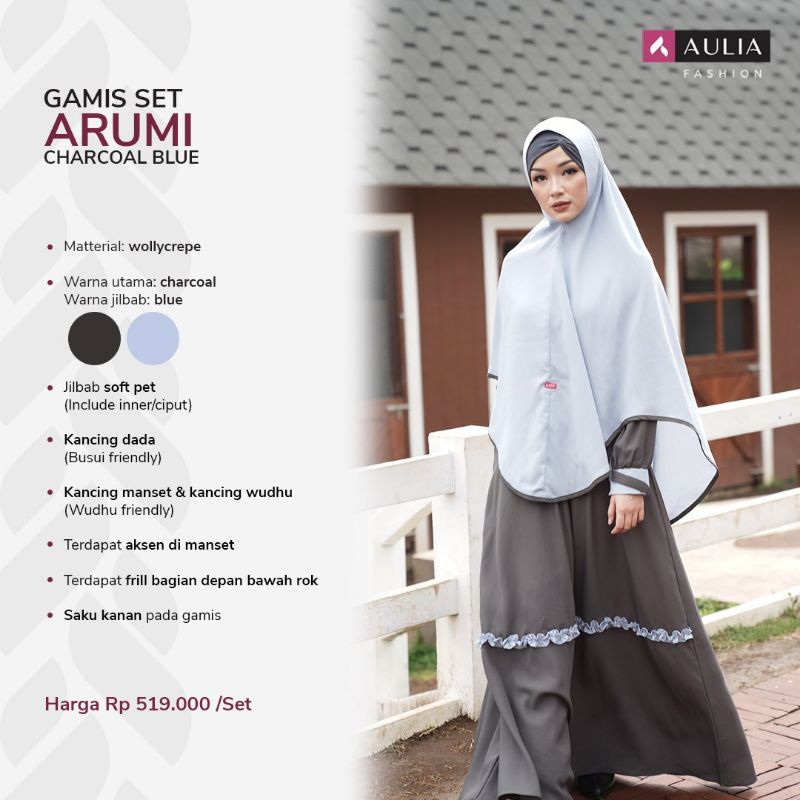 SET GAMIS AULIA SYARI ARUMI CHARCOAL ORIGINAL AULIA FASHION