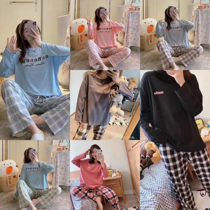 Baju tidur wanita / Piyama wanita lengan panjang pp import fashion spandek