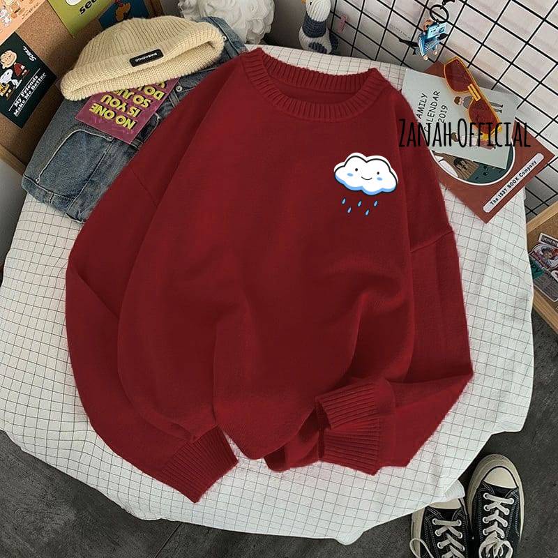 Sweatshirt Sweater Motif Kartun Awan Cewek Cowok  Bahan Fleece Tebal