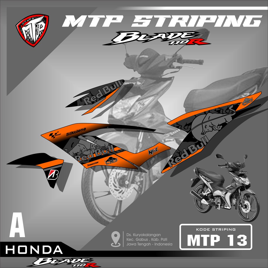 (COD) Sticker Striping Blade 110 Karbu- Stiker Variasi Lis Motor Honda Blade Desain Red Bull MTP 013