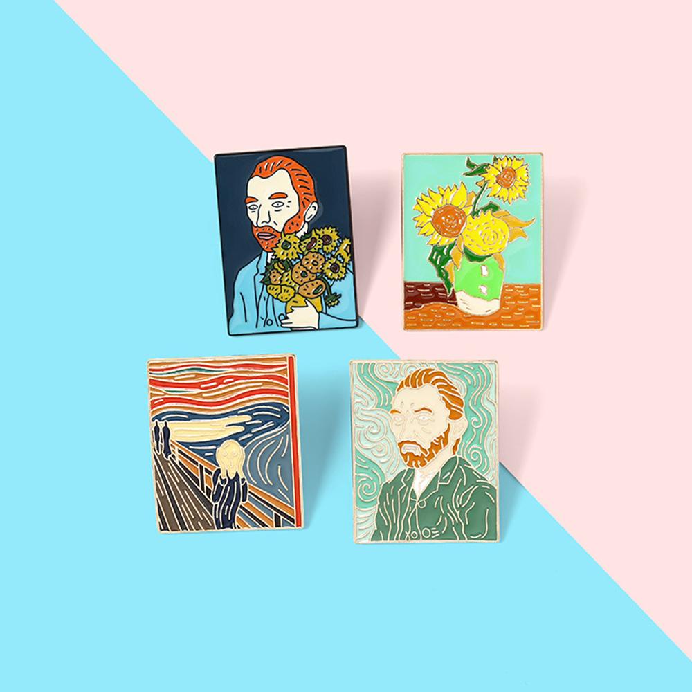 R-bunga Van Gogh Bros Bunga Matahari Kerah Aksesoris Paduan Perhiasan Bros Enamel Lencana