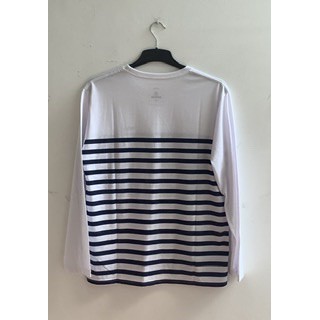 Kaos NEVADA Lengan Panjang Putih dengan Garis Garis Biru Depan Belakang dan Tulisan NVD Didada Kiri ( katun mix )-3