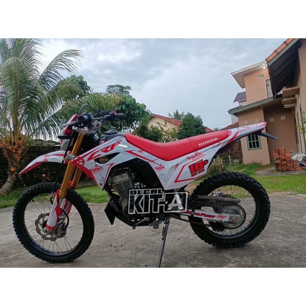 Decal Honda Crf 150l Putih Grafis Bunga Merah