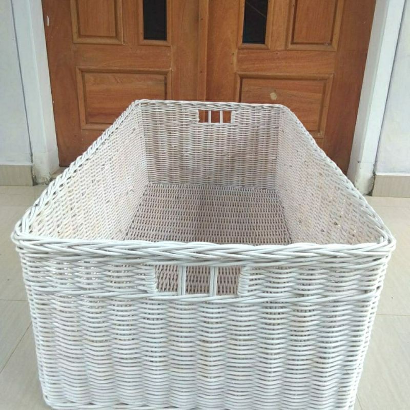 Keranjang rotan persegi panjang kotak besar jumbo peti laci penyimpan barang mainan anak laundry 100x50x32 cm