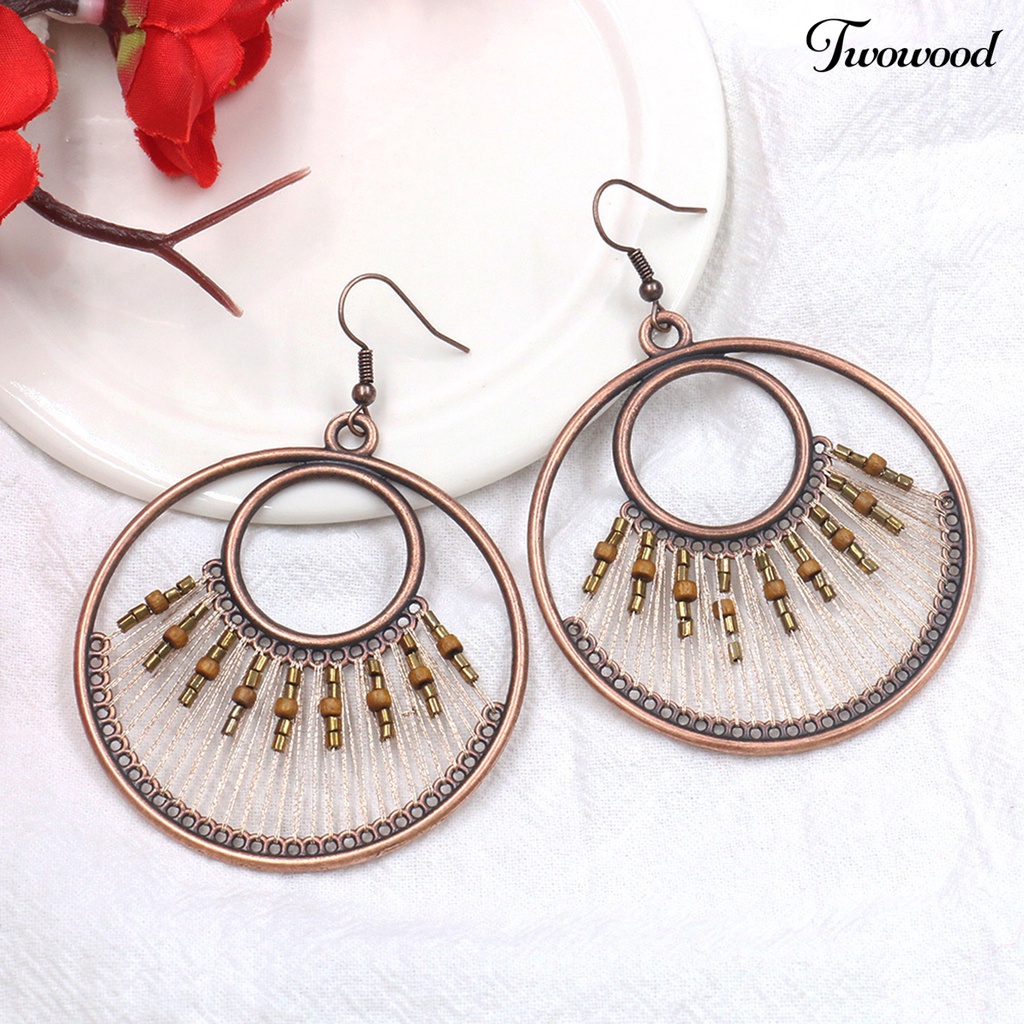 1 Pasang Anting Hook Bentuk Water Drop Aksen Manik-Manik Gaya Bohemian Untuk Wanita