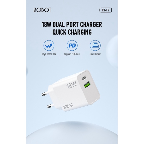 Robot RT-F2 18W Dual Port Quick Charging QC 3.0 PD USB-C Charger