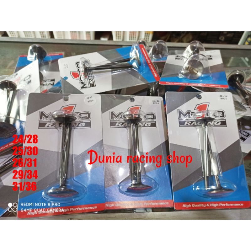 Klep MOTO 1 24 28 25 30 26 31 29 34 31 36 batang 5mm batang 4.5mm 29 34 batang 5.5mm Klep Jupiter MX 22/19 batang 4.5mm Klep 25/22 batang 4.5mm