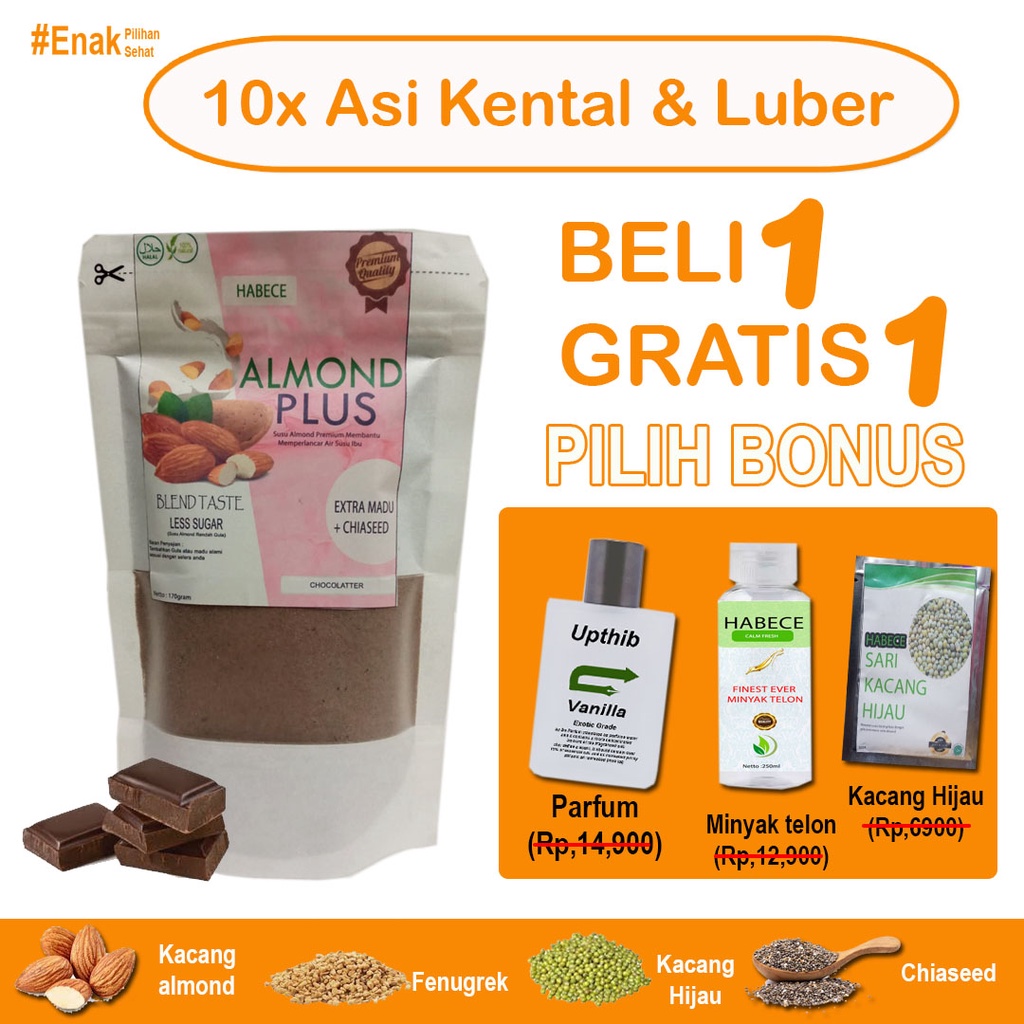 Susu Almond Milk Pelancar Asi Booster Chia Seed Organic Fenugreek Sari Kacang Hijau Habece Almond Plus Chocolatter