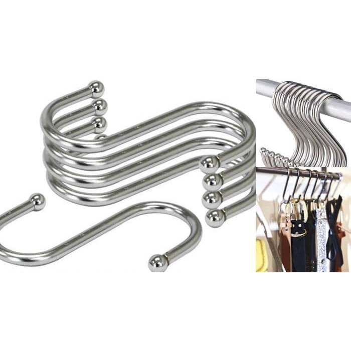 MC Gantungan Serbaguna Hook Huruf S Gantungan Kait Barang Pengait Gantung Kaitan Stainless Steel Cantolan Hanger Besi Baju Panci Sling Chrome Tebal