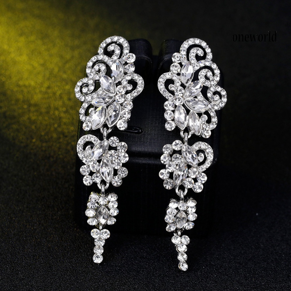 OW@ Women Long Dangle Chandelier Earrings Engagement Bridal Rhinestone Jewelry Gift