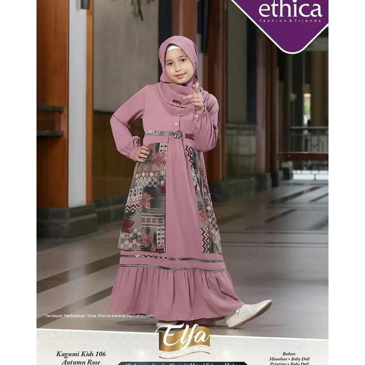 GAMIS ANAK KAGUMI KIDS 106 AUTUMN ROSE / GAMIS ANAK SET HIJAB / SARIMBIT KELUARGA ELFA 230 AUTUMN RO