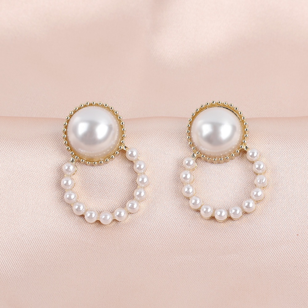 Korean Ins Styles Fashion Rhinestone Geometric Pearl Stud Earrings