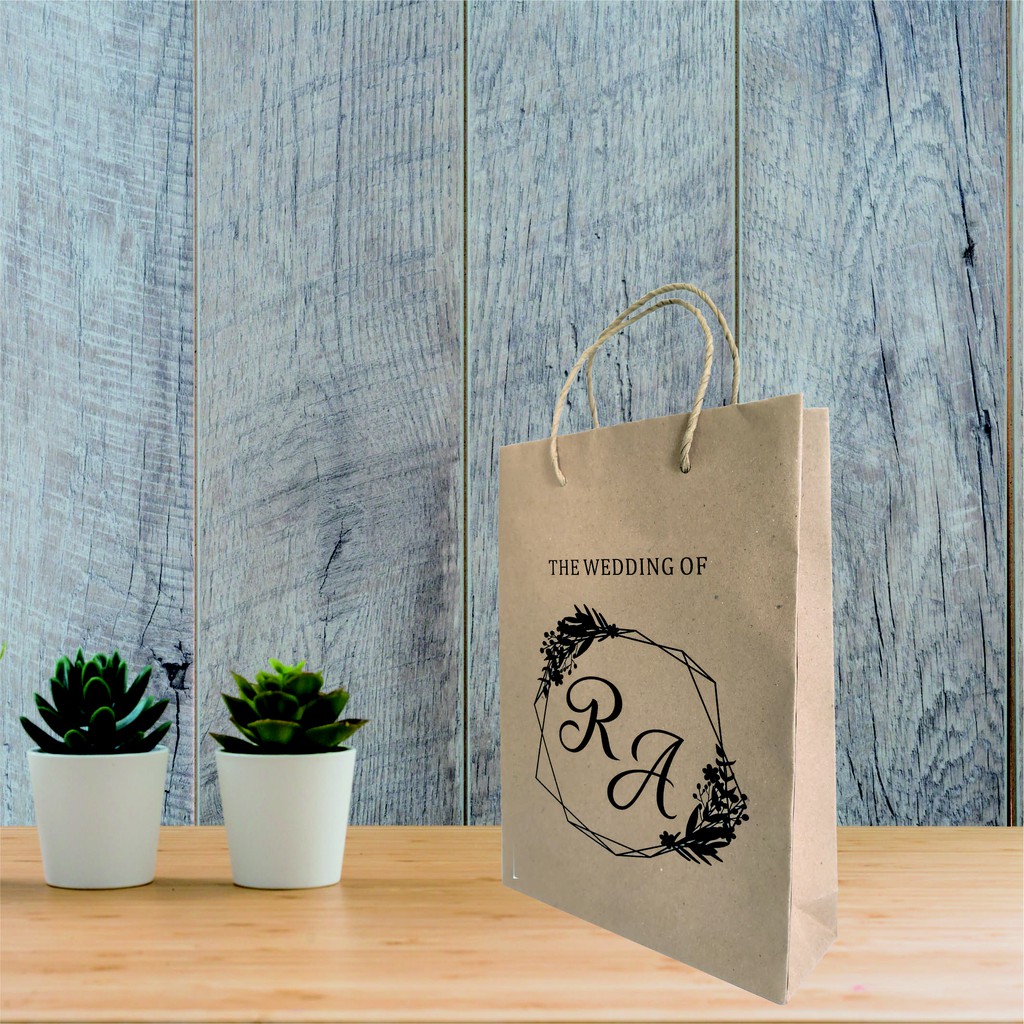 

Tas Kertas Pernikahan Wedding Kustom Desain/ Custom Design Print Hitam-UK Sedang-Kraft coklat Std