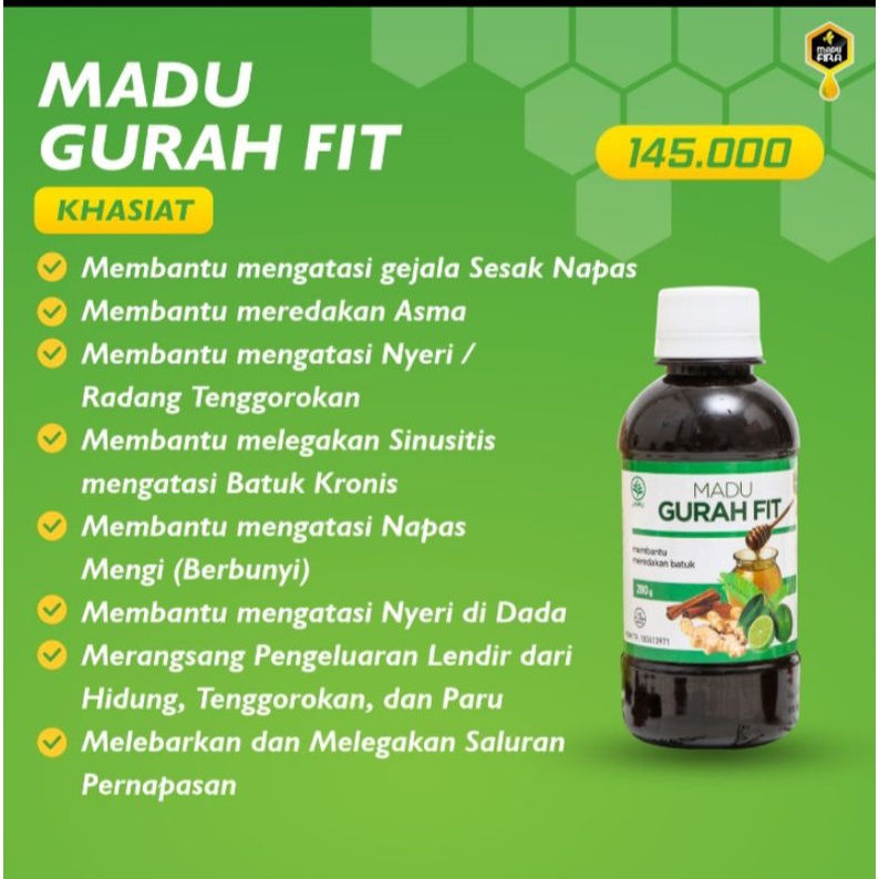 MADU GURAH FIT Original Madu Fira 280g BPOM Halal | Madu Herbal Herbal Meringankan Batuk - Pilek - Sesak Nafas - Radang Tenggorokan | Aman untuk Anak