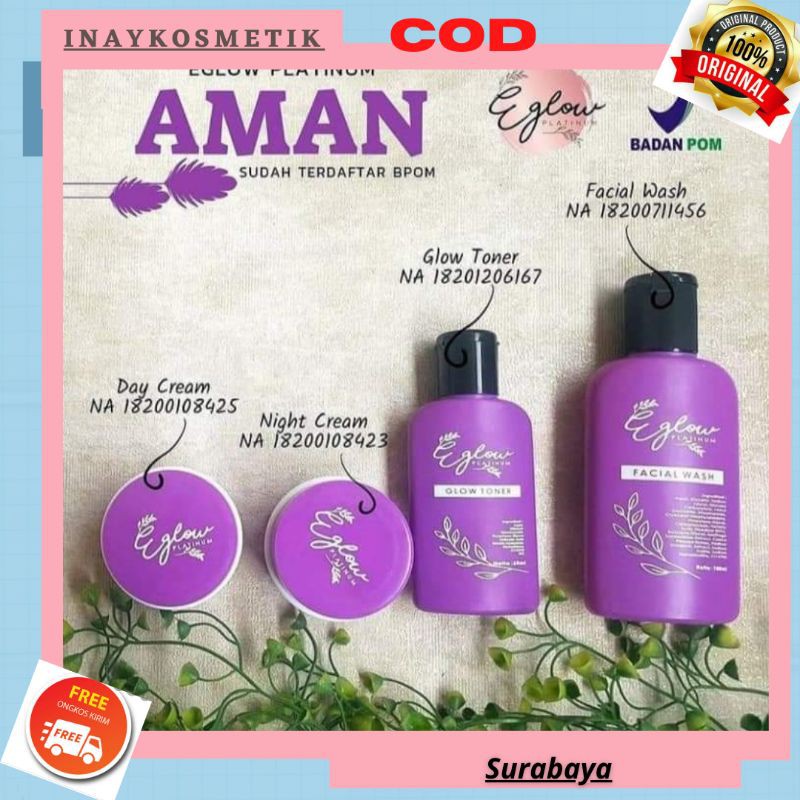 Eglow Platinum Cream Bpom Whitening dan acne series/ Cream wajah Eglow platinum Skincare Murah Bpom