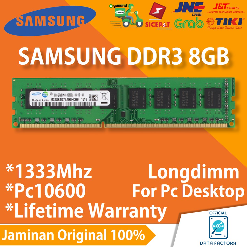 RAM PC SAMSUNG DDR3 8GB PC10600 / 1333MHZ MEMORY (1x8GB) LONGDIMM ORIGINAL MEMORY DESKTOP / DDR 3