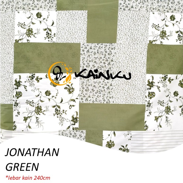 KAINKU - Kain Meteran Katun Lokal CVC &quot;JONATHAN PINK &amp; GREEN BUNGA KOTAK&quot; (harga 1 meter)