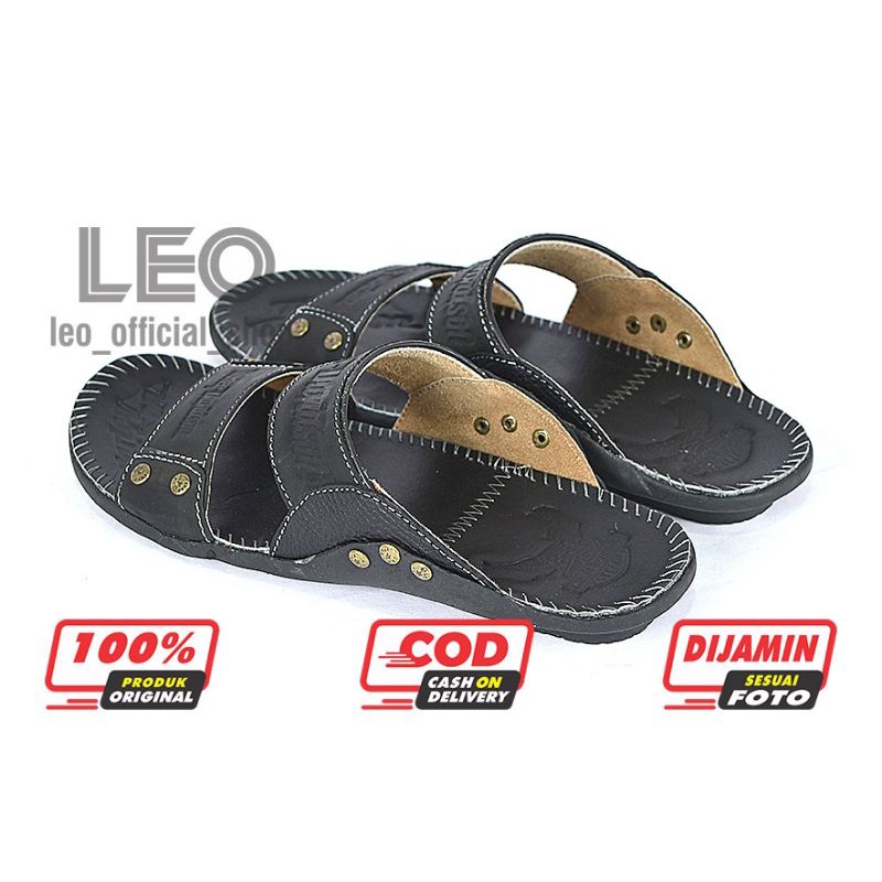 Sandal Kulit Harley Davidson Full Up Sendal Kulit Asli Pria Sandal Slop Casual / Sendal Jepit Herley Hitam Coklat Glossi Slide SH-02