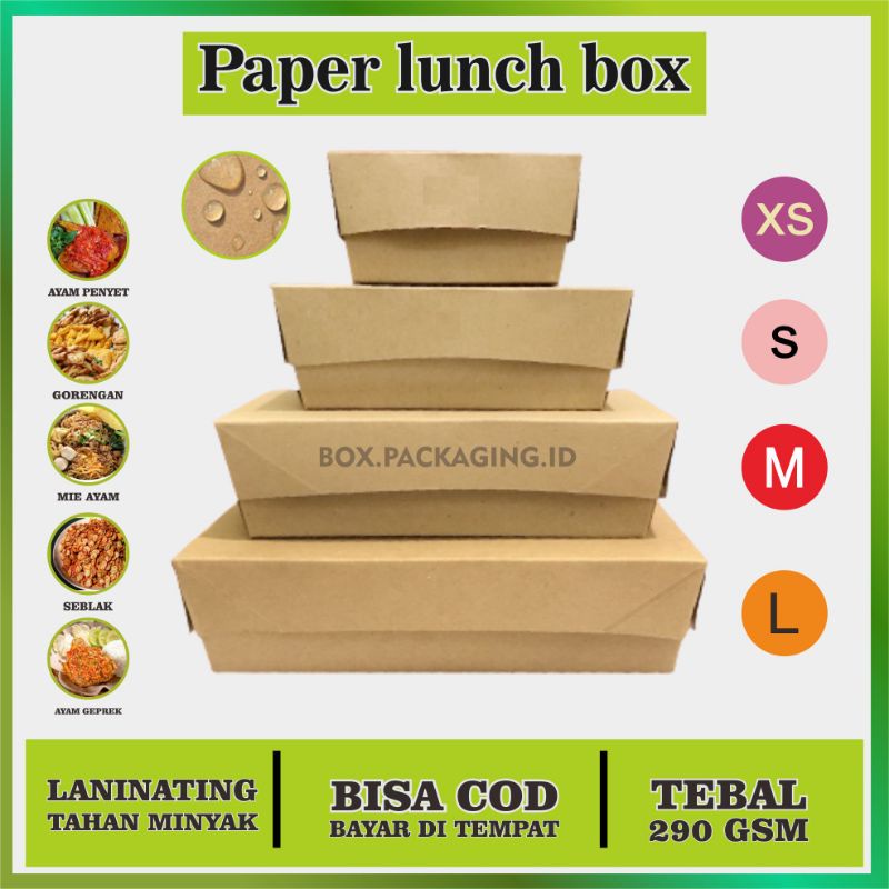 Paper Box Makanan Kraft Laminasi Size S M L Kotak Dus Nasi Ayam Geprek Kekinian  / Tempat Saji Makan
