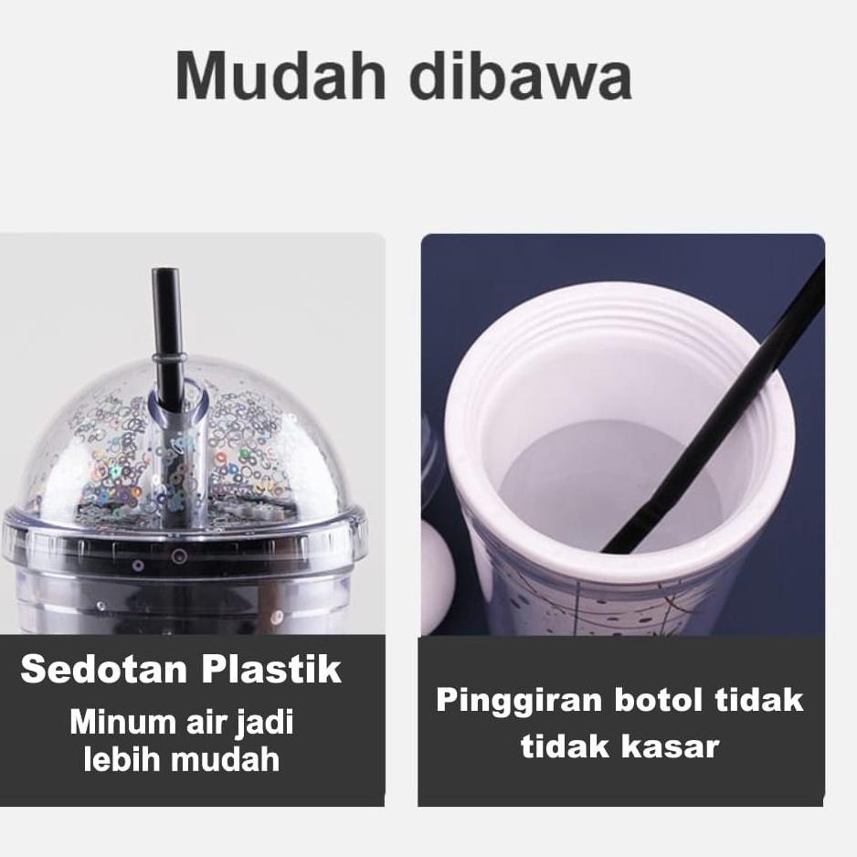 TURUN HARGA Botol Minum Gemoy Glitter Tumbler Gelas Botol Minum Air Sedotan Botol Minum Astronot Free Sedotan