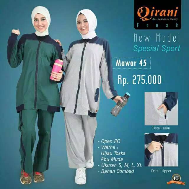 Setelan Olahraga Qirani Mawar 45 Abu S