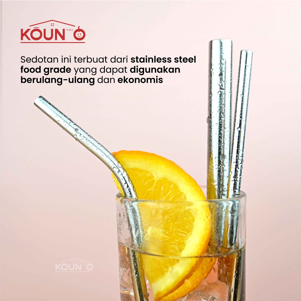 Sedotan Stainless Set 5 in 1 Sedotan Stenlis Steel Food Grade Reusable Straw Set Silver With Pouch