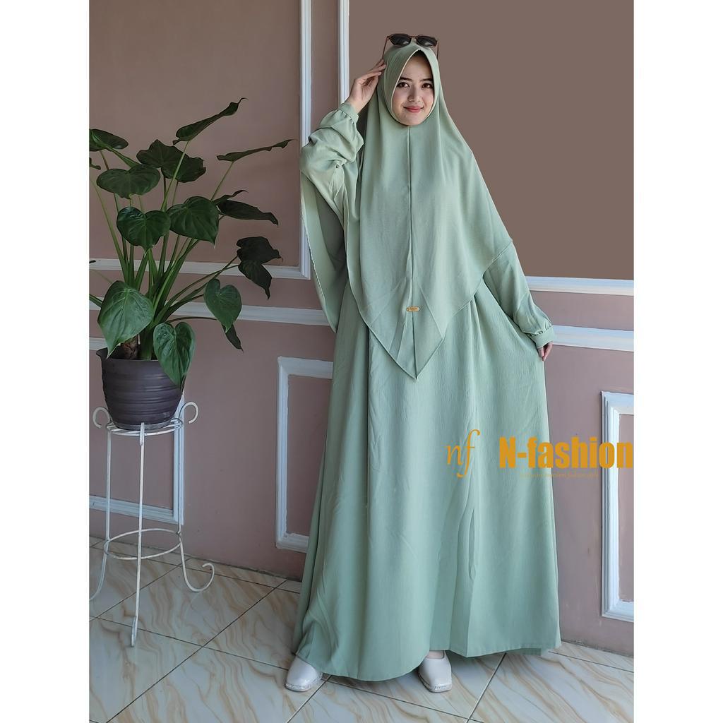 azijah gamis crincle terbaru 2025/gamis muslim wanita abaya set khimar