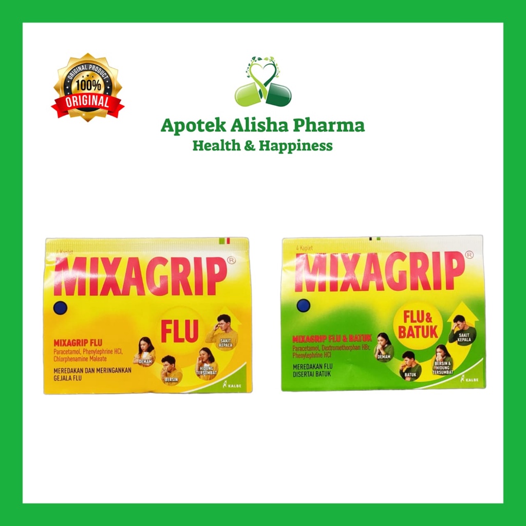 Mixagrip Flu/Mixagrip Flu Batuk Strip 4 Tablet-Mixagrif Flu Batuk Obat Flu Pilek Batuk Meriang Panas Dingin Sakit Kepala Hidung Tersumbat BersinBersin/Miksagrip Obat Batuk