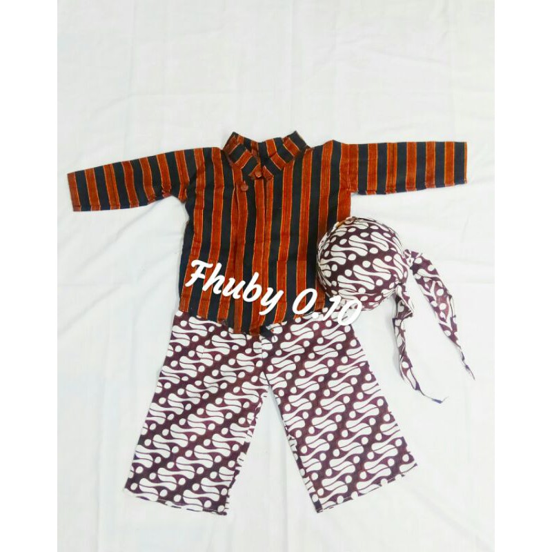 Surjan Lurik Anak / Baju+Celana Batik Putih+Blangkon Sliwir / Baju Adat Anak Jawa