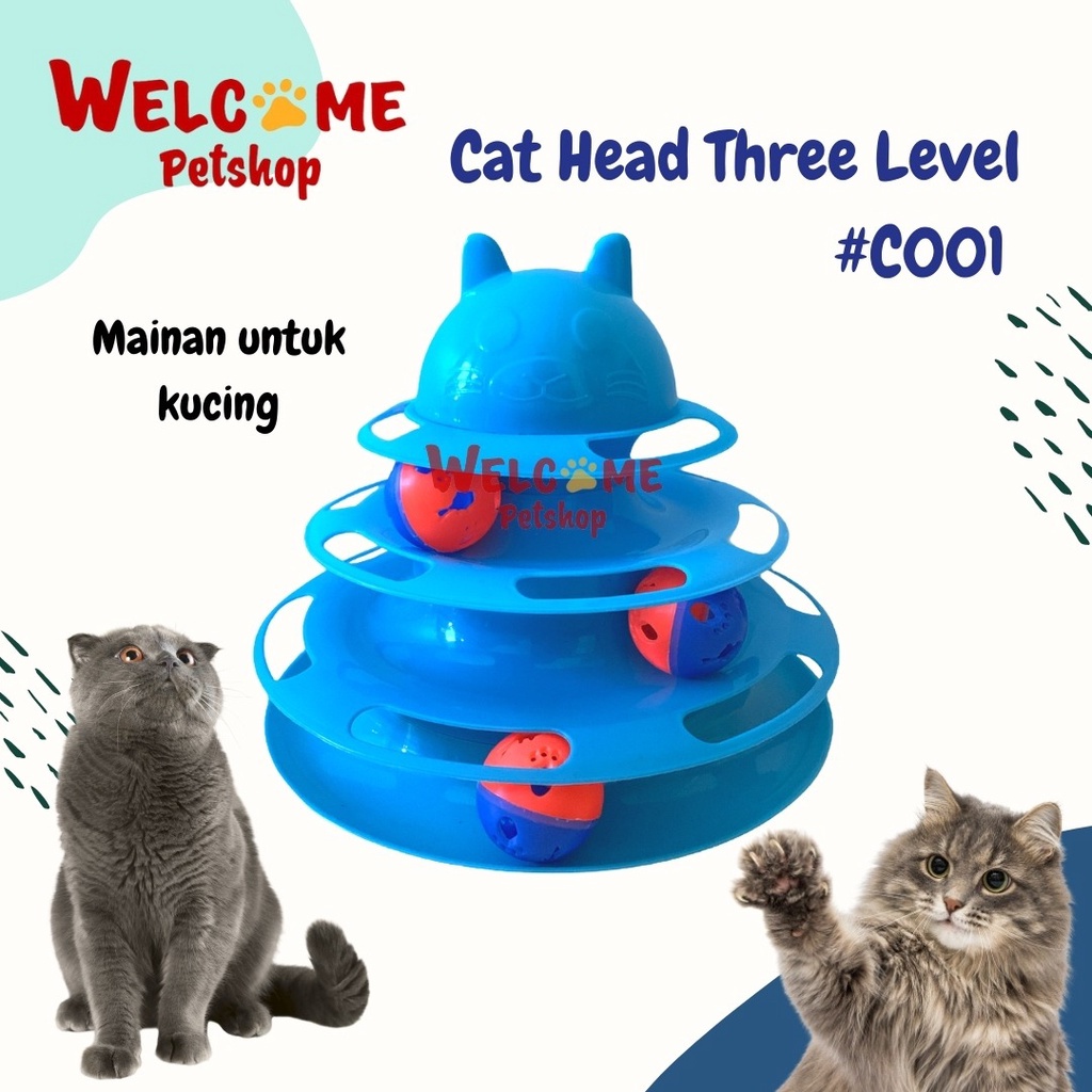 Cat Head Three Level / Mainan Kucing / Mainan Tingkat Bola Kucing