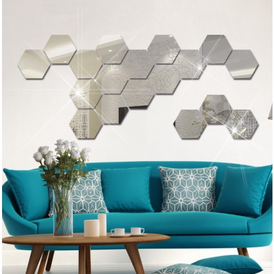 Diskon Shop - 831 (1 PC) Cermin Segi Enam Hexagonal Dekorasi Dinding / Kaca Hexagonal Tempel Dinding-2