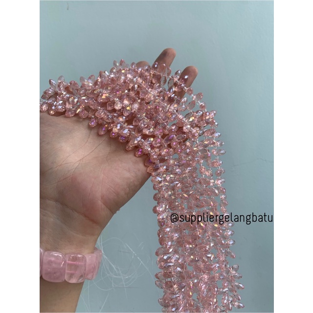 KRISTAL CEKO TETES AIR MATA 6MM BABY PINK ROSE QUARTZ LUBANG SAMPING