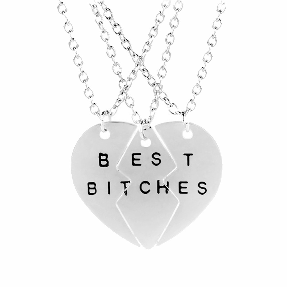 Hu Hu Hu Hu Hu Alat Bantu Pasang Kacamata♡ 3pcs / Set Kalung Rantai Dengan Liontin Hati Motif Tulisan Best Bitches Untuk Wanita