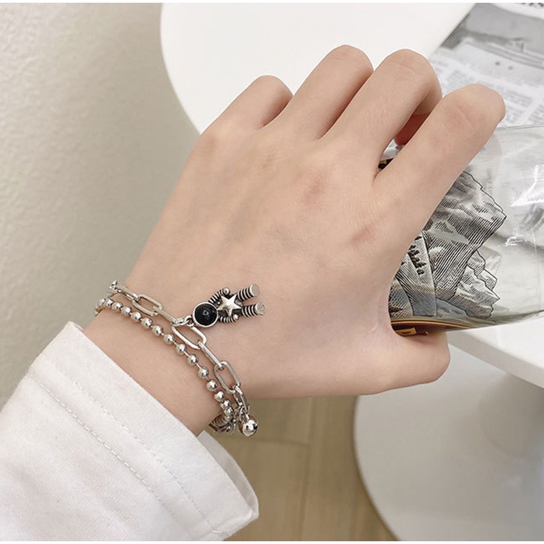 IFYOU Gelang Mutiara Bentuk Hati Butterfly Warna Silver Gaya Retro Korea Untuk Wanita