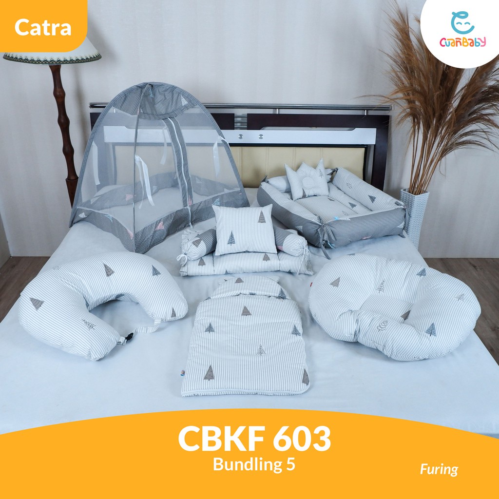Kasur Bayi Tenda Paket 5 Sprei Furing Motif Cypress Grey and White CBKT 603 Kain Catra