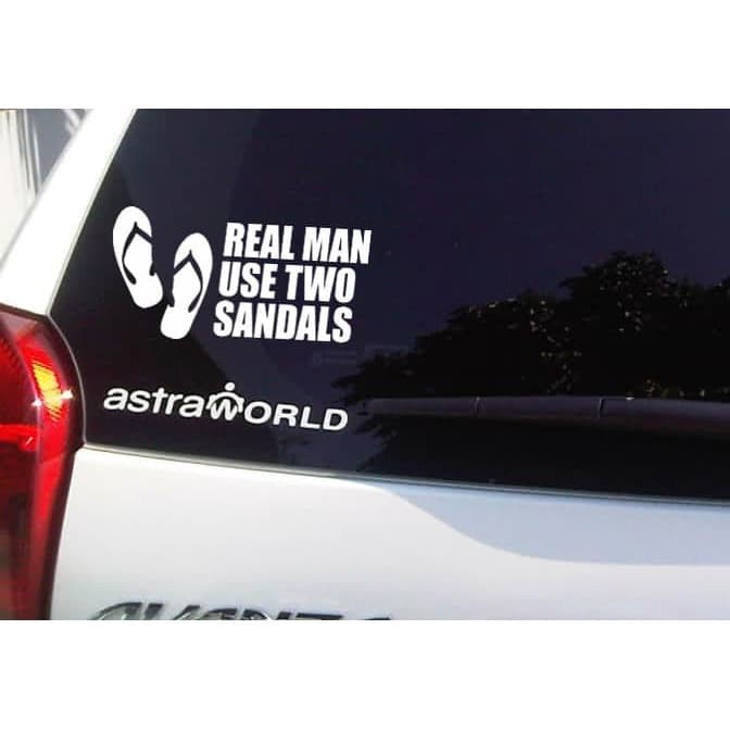 Sticker Cutting Kaca Mobil REAL MAN USE TWO PEDAL 2 (Sandal) LUCU By ADN