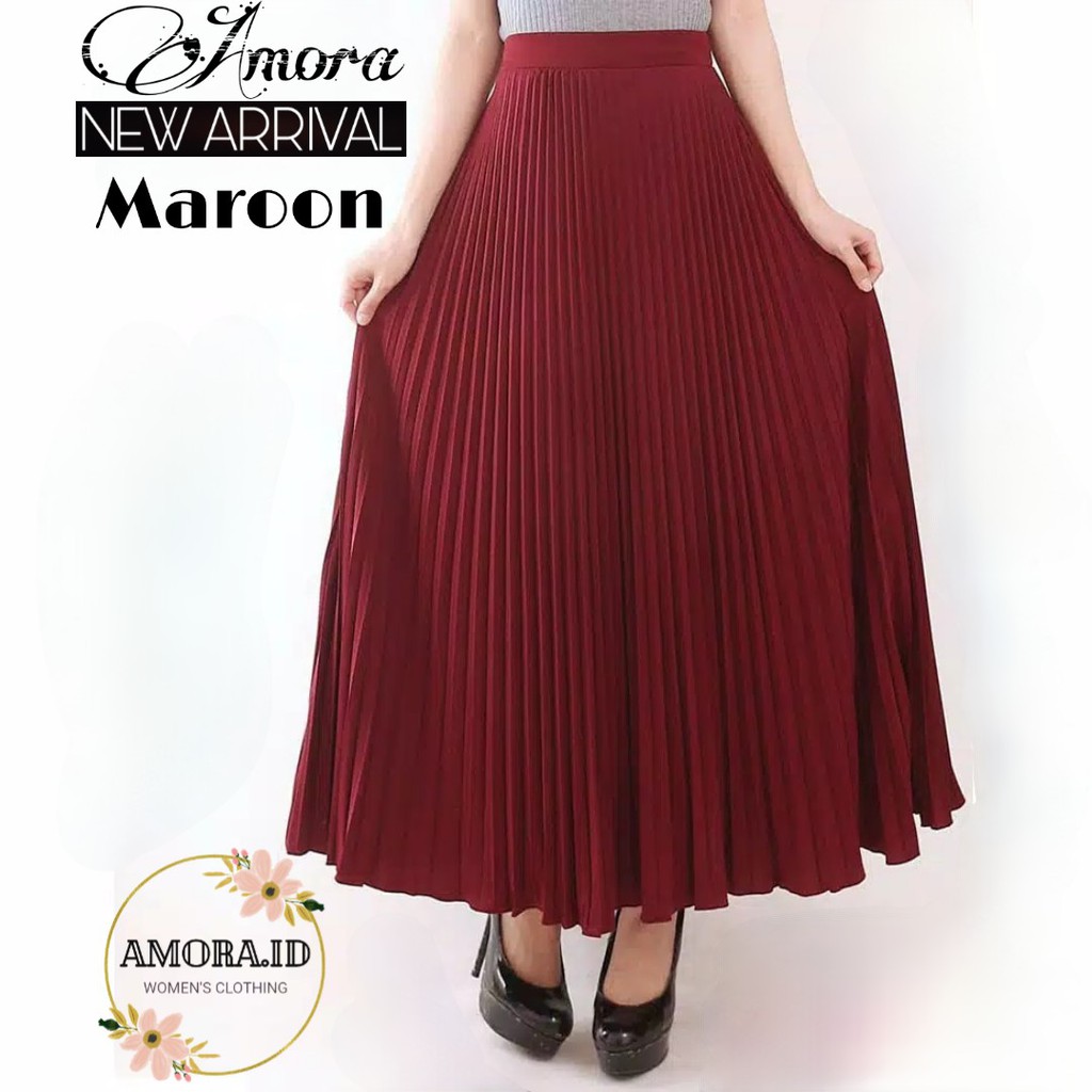 AMORA - ROK PLISKET PANJANG PREMIUM Model Mayung Tebal Pleated Maxi Skirt Fit S-XXL