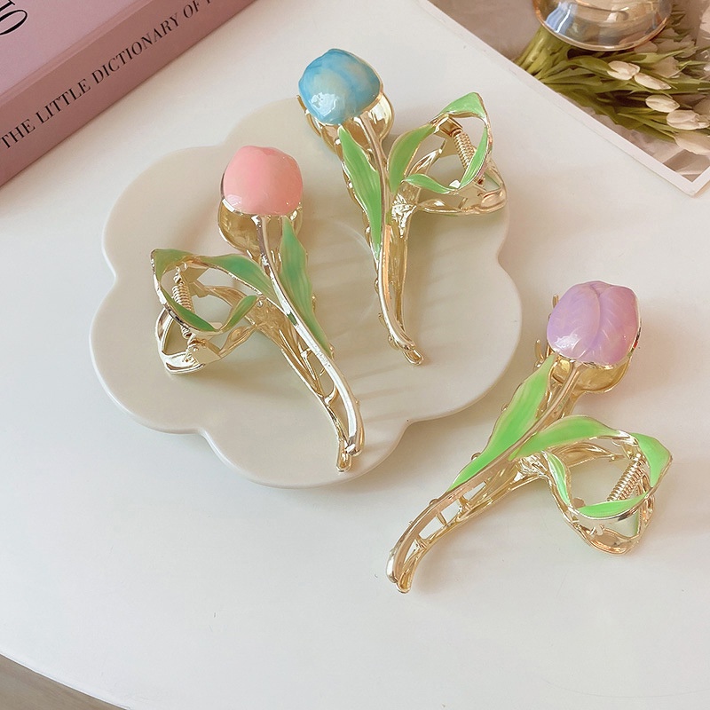 YEEZII Jepit Rambut Bentuk Daun Tulip Bahan Metal Untuk Wanita