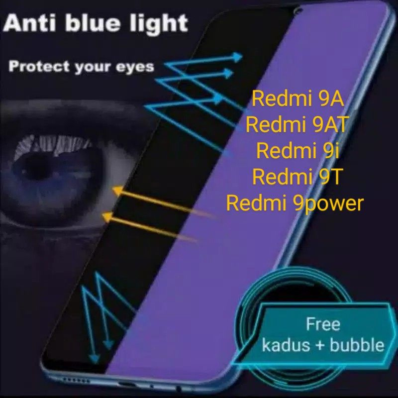 Redmi 9A 9AT 9i 9T 9power Antigores Blue Tempered Glass Screen Guard protector TG Antiblue Light