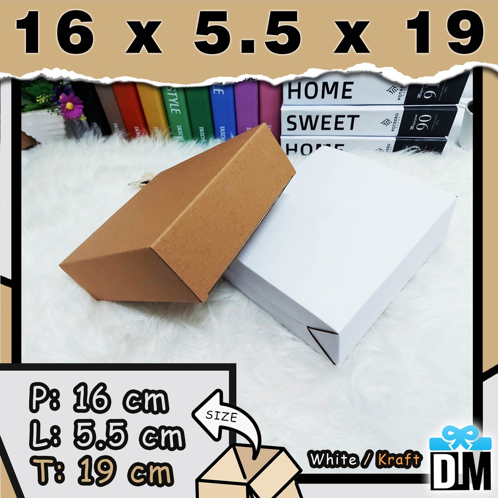 

Kardus 16 x 5 x 19 cm Dus Box 16x5x19cm Kotak Packing 160 x 55 x 190 mm White Kraft Putih Coklat