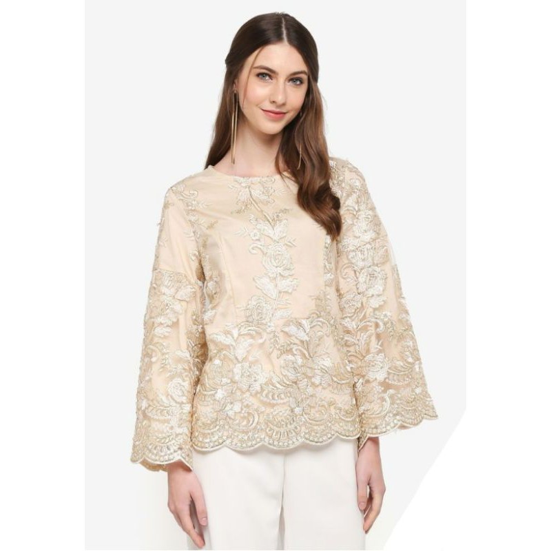 LIGHT GOLD LACE PEPLUM TOP ZALIA