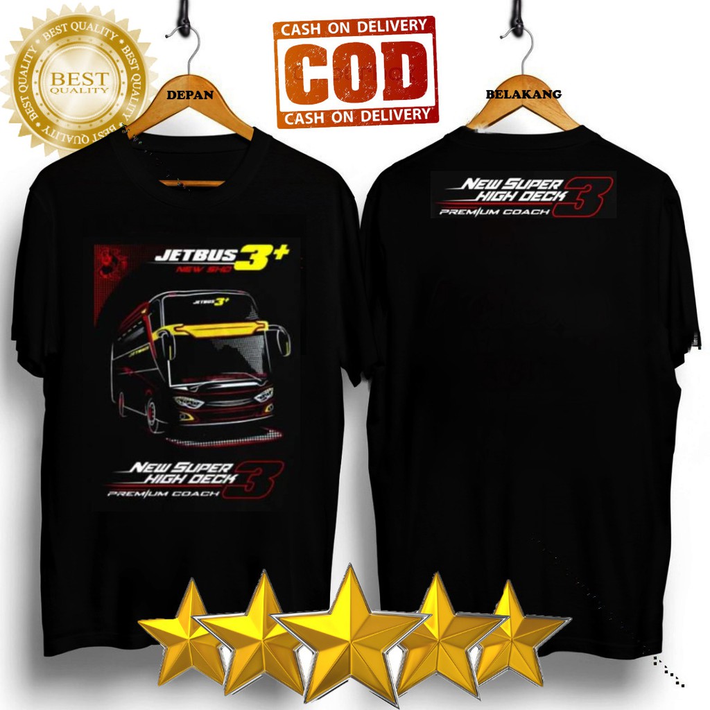 Kaos Tshirt PriaJet Bus 3 Hitam Distro Lengan Pendek Motif Sablon Bergambar Keren Baju Kaos Driver Muda bus/