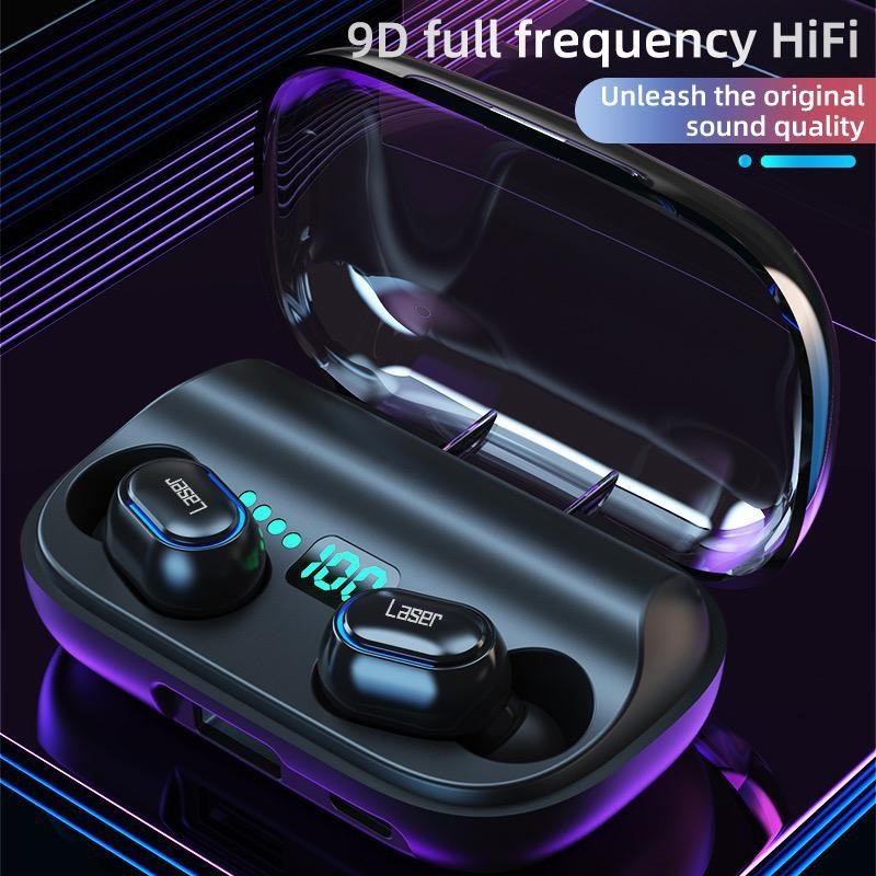 Headset Earphone Bluetooth TWS T11 Laser / Earphone + Powerbank T11