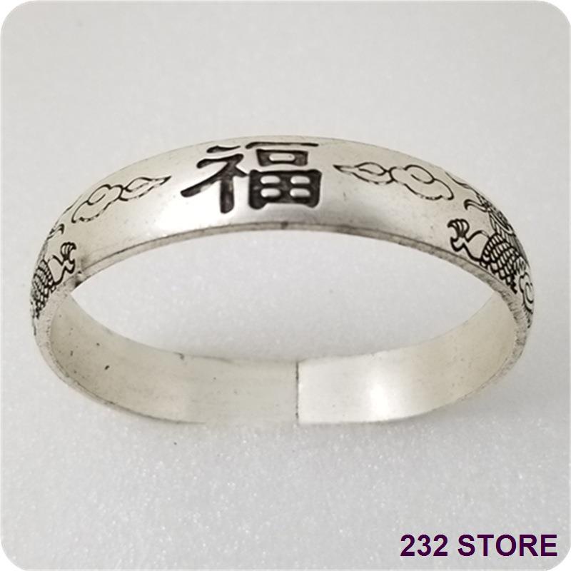 Koleksi Antik Gelang Fu Shuanglong Gelang Berlapis Perak Gelang Perak Kuno-SQ011