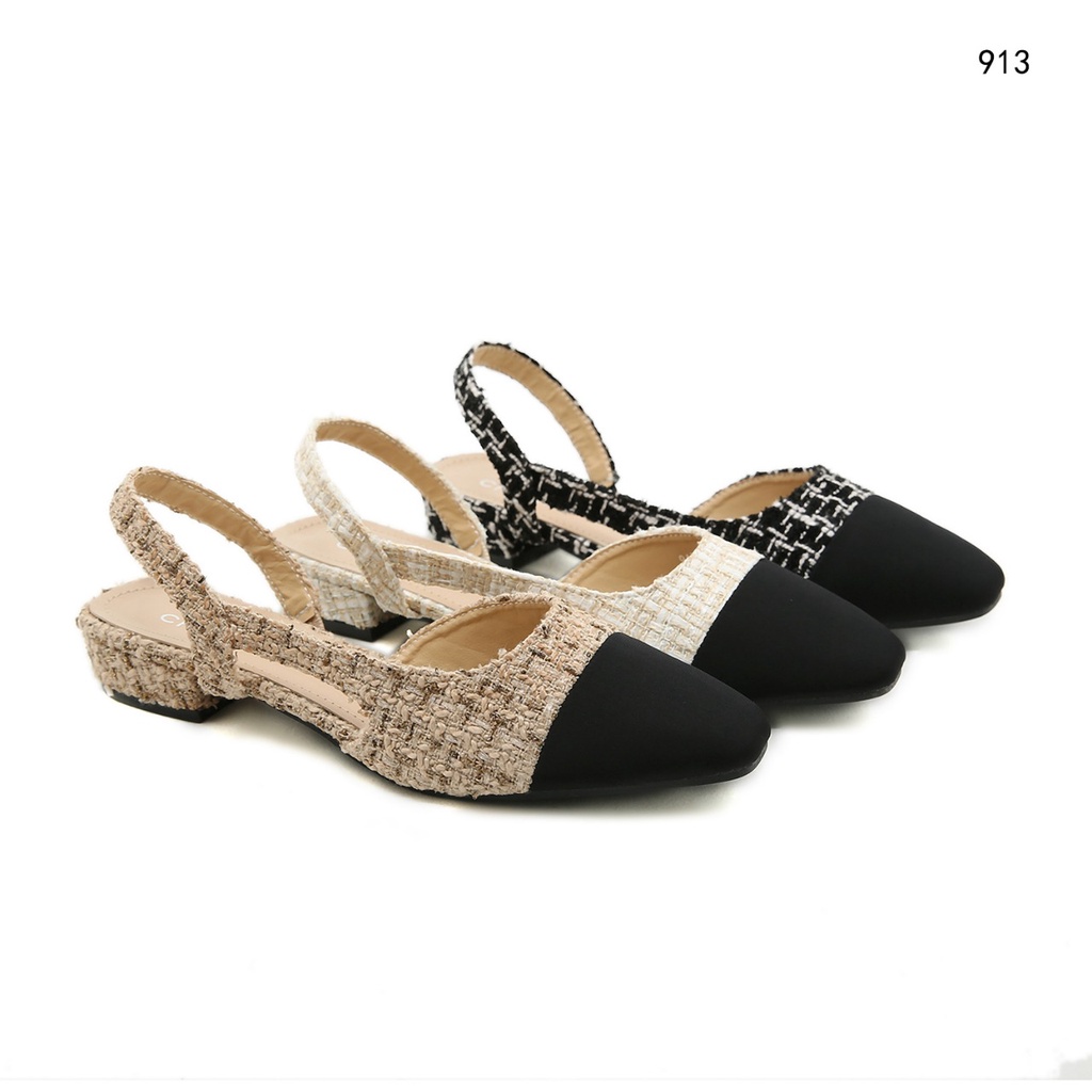 Ch Tweed &amp; Grosgrain Slingbacks 913