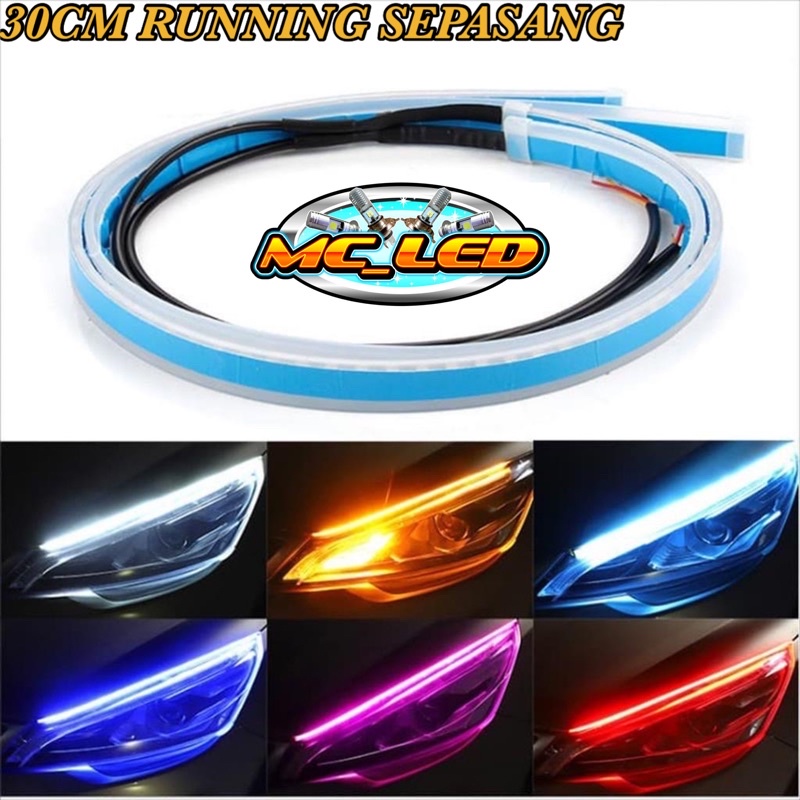 TERMURAH 1Set Running LED DRL Lampu Alis Fleksibel 30CM Waterproof 2Mode Motor Mobil